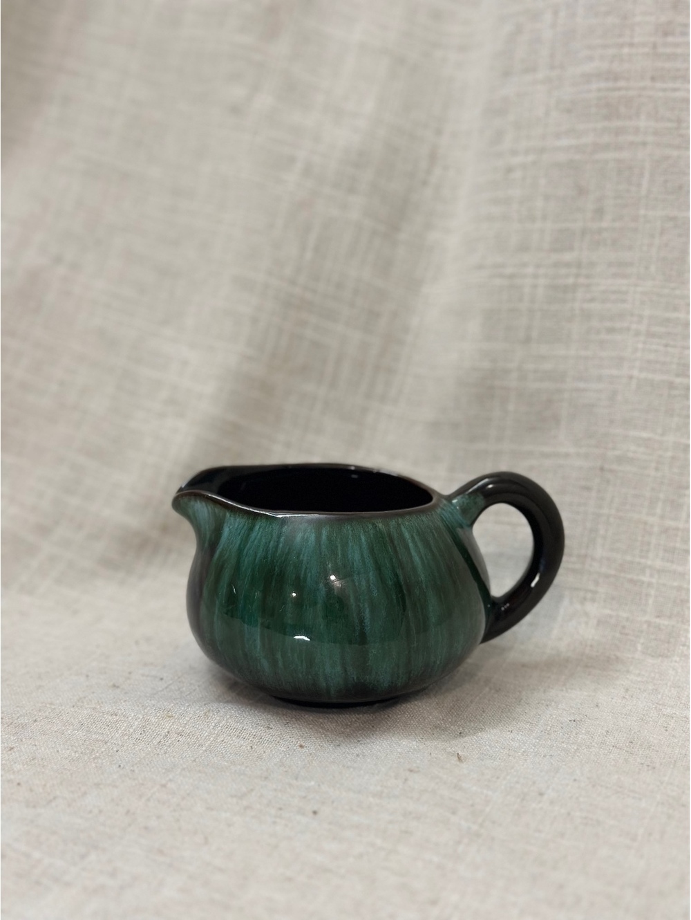 Vintage Blue Mountain Pottery 60s 70s Tea Creamer Canada Green Drip Glaze #3